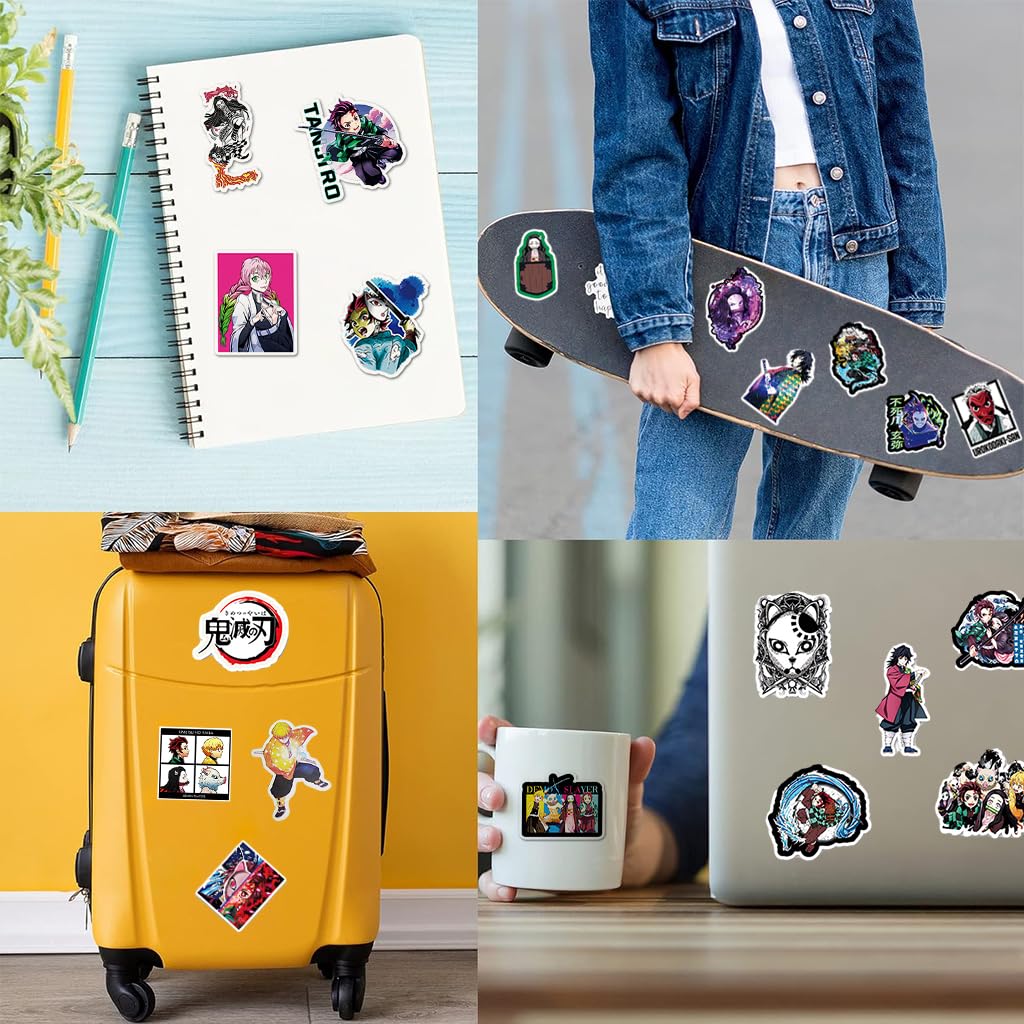 HASTHIP 100pcs Laptop Stickers Demon Slayer Sticker - Anime Cartoon Decal for Kids, Anime Demon Slayer Stickers for Teen Water Bottle, Waterproof Vinyl Decal for Laptop Phone Skateboard