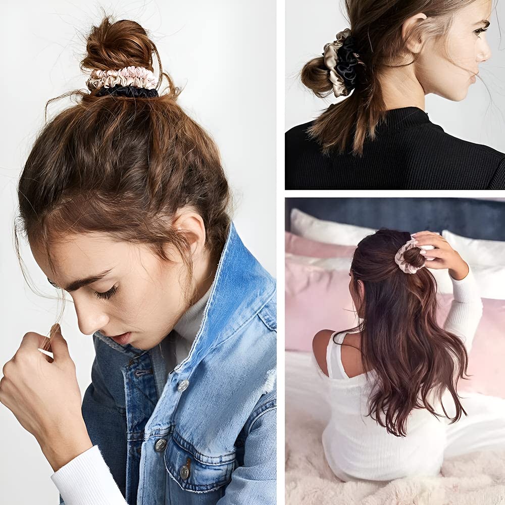 SANNIDHI 5 Pcs Silk Satin Scrunchy Scrunchies for Girls Ladies Women,5 color Elastic Hair Band for Ponytails, Twists, Long hair-Gifts(White,Rose Gold,Ginger,Burgundy Red,Black)