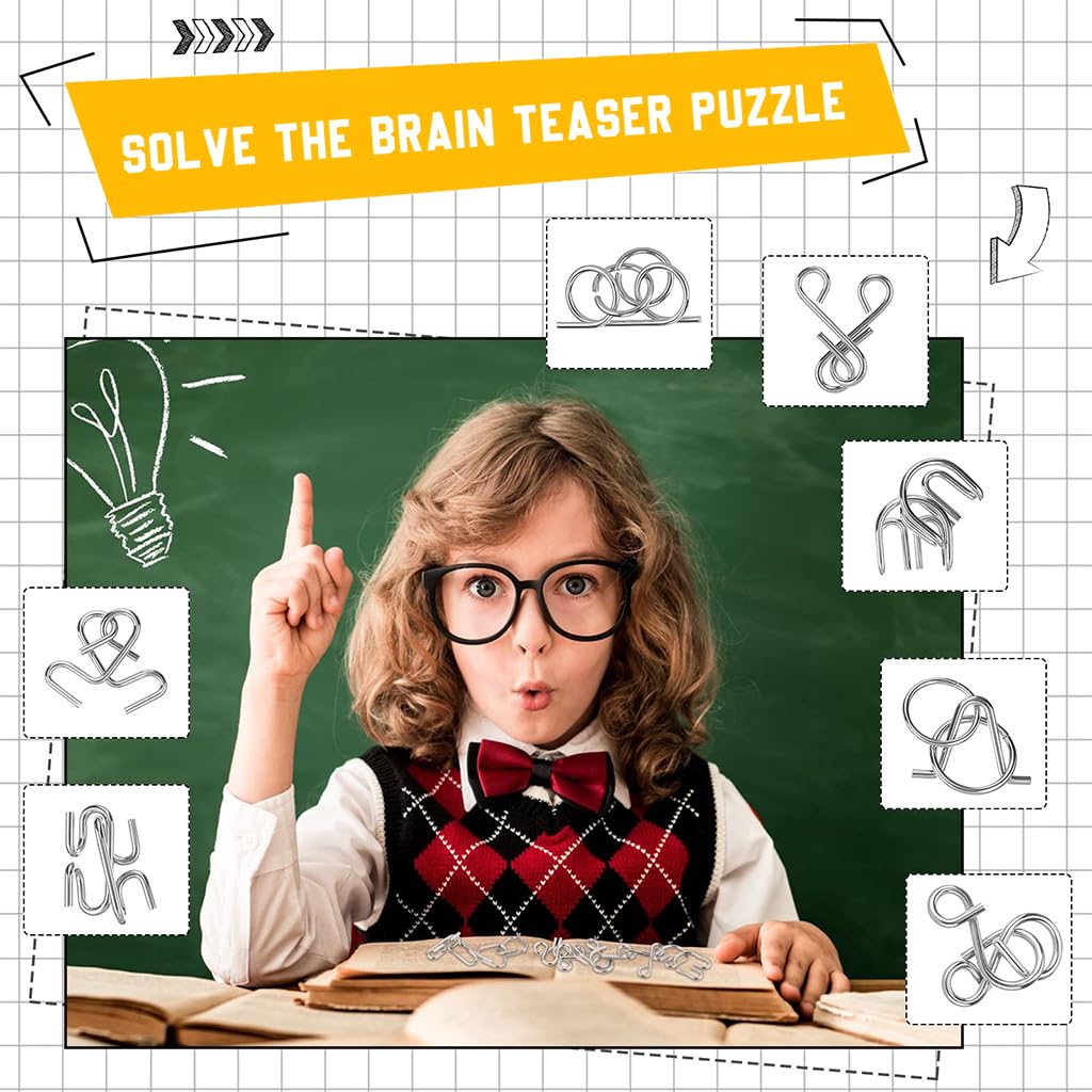 ELEPHANTBOAT Brain Teasers Metal Wire Puzzle Toys,IQ Tester,Brain Games for Kids and Adults,Fun Fidget Puzzles,Train Your Brain,Disentanglement Puzzle Unlock Interlock Toys with Travel Bag Set of 36