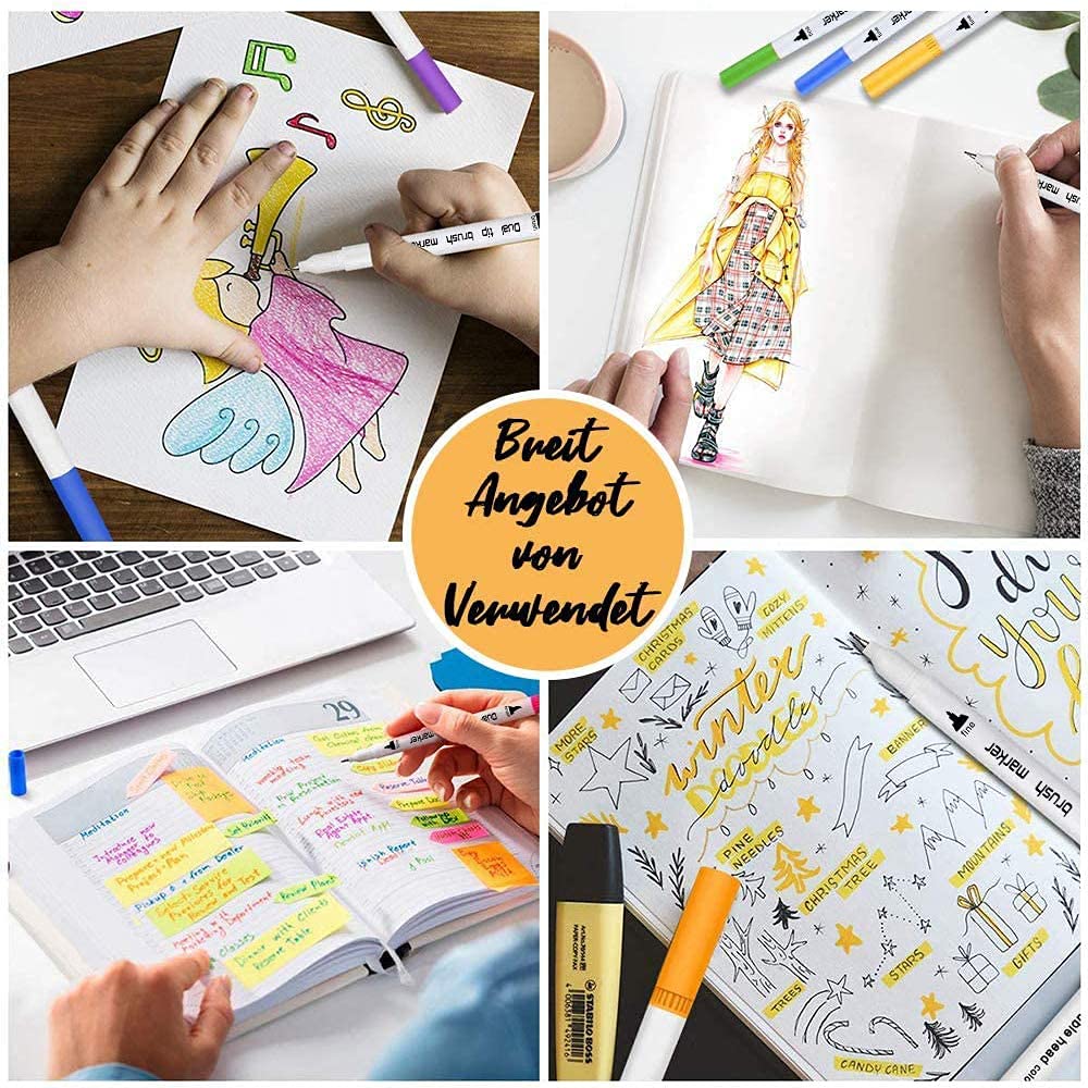 HASTHIP 36 Colour Fineliner Pen Set Double Art Colouring Pens Fine Tip Brush Markers for Adult Students DIY Card Making Photo Album Coloring Books Craft Doodling
