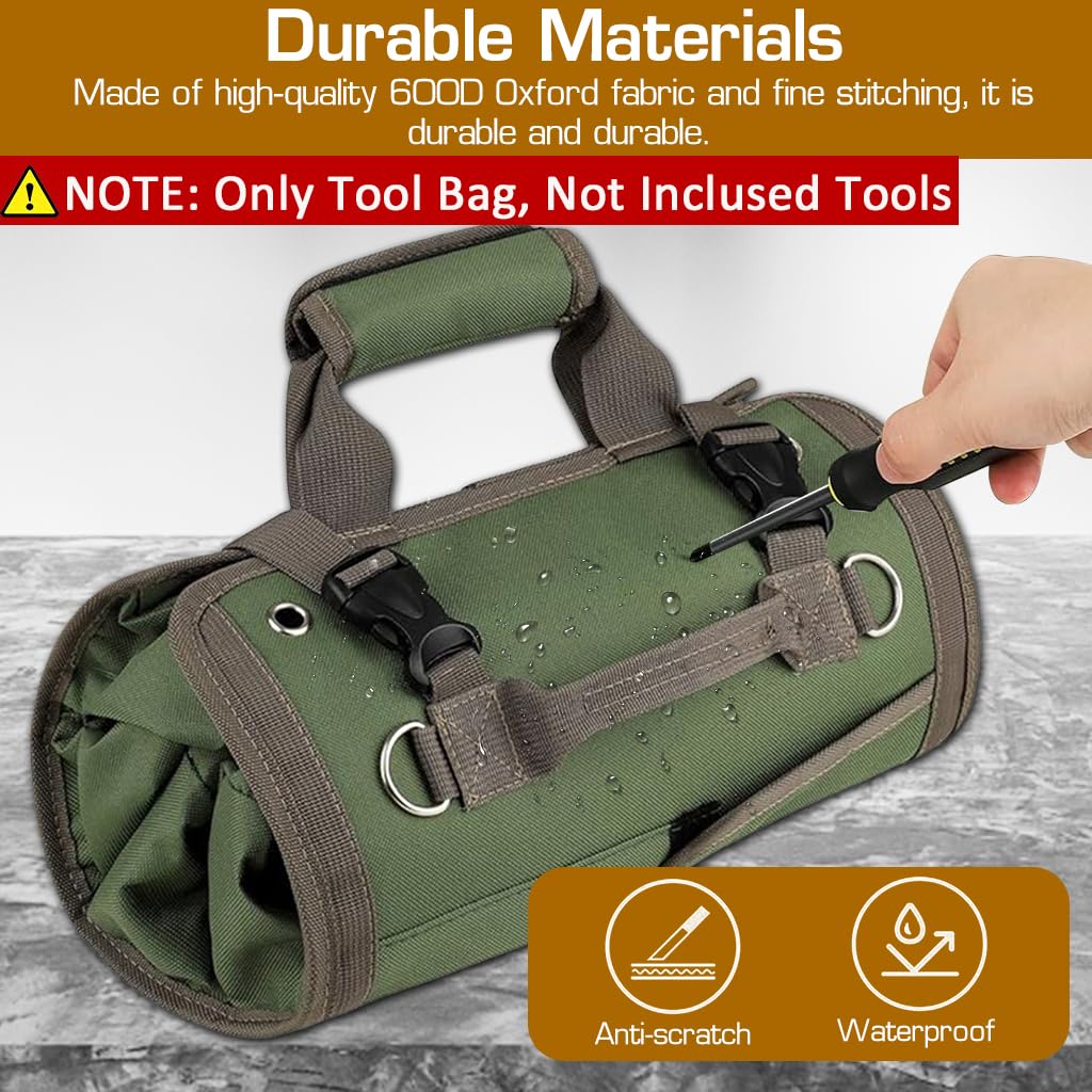 Serplex Tool Bag Tools Storage Bag Portable Roll Up Multi Compartment Tools Bag with Detachable Zipper Pouch, Tool Organizer Bag with Handle Tool Bag for Technicians, Mechanics(No Tools)