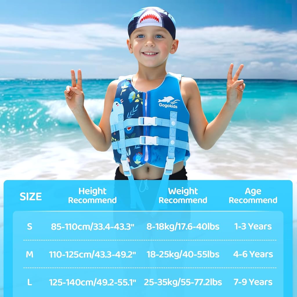 Proberos® Kids Life Jacket, for 5-7 Years Old, Swimming Vest Float Jacket Zip-up Training Buoyancy Jacket with Adjustable Thigh Fastening Straps, Pool Swim Beach Swim Life Jacket, M