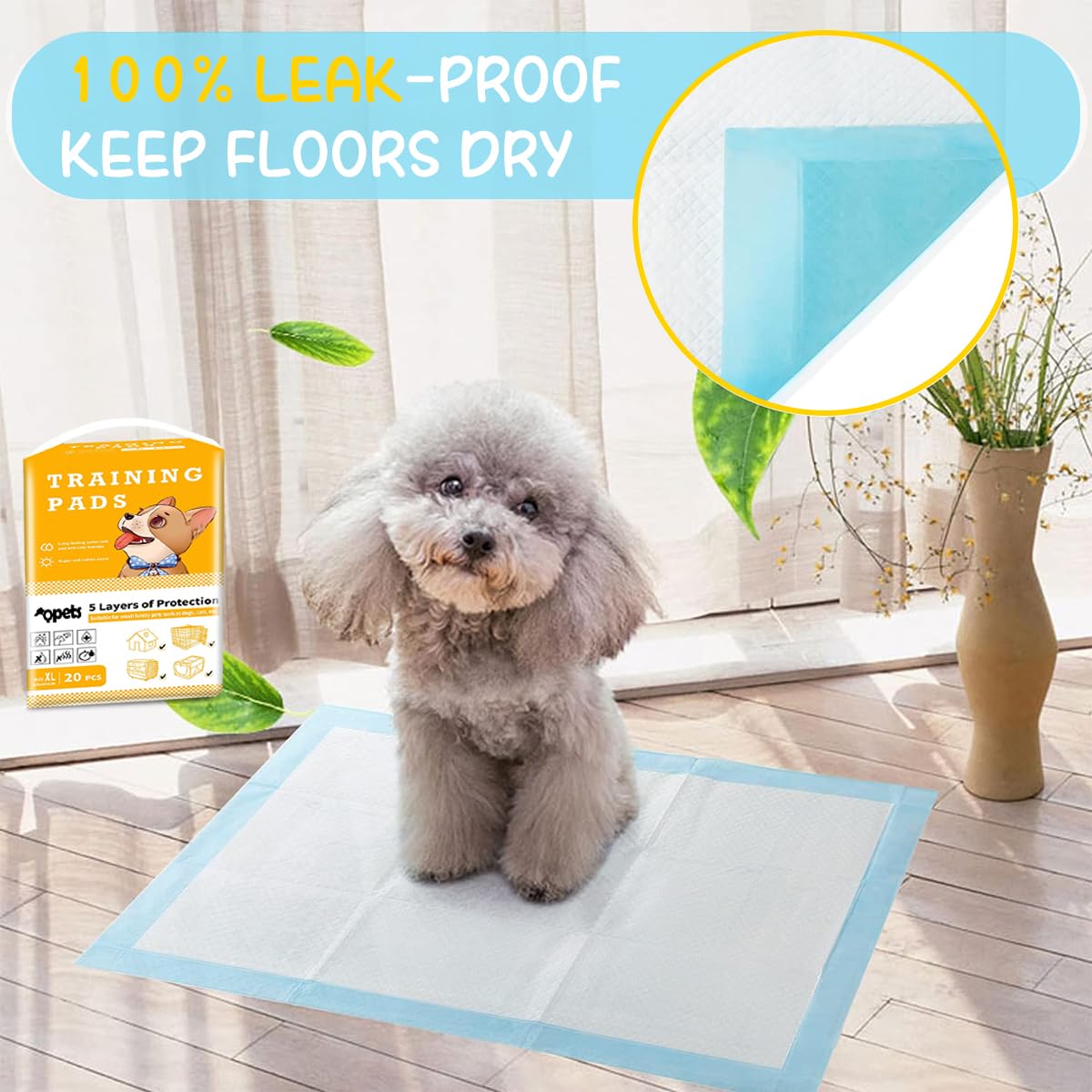 Qpets 20 PCS Dog Pee Pads Dog Diapers Pet Puppy Training Changing Pads Breathable Pet Pee Mats