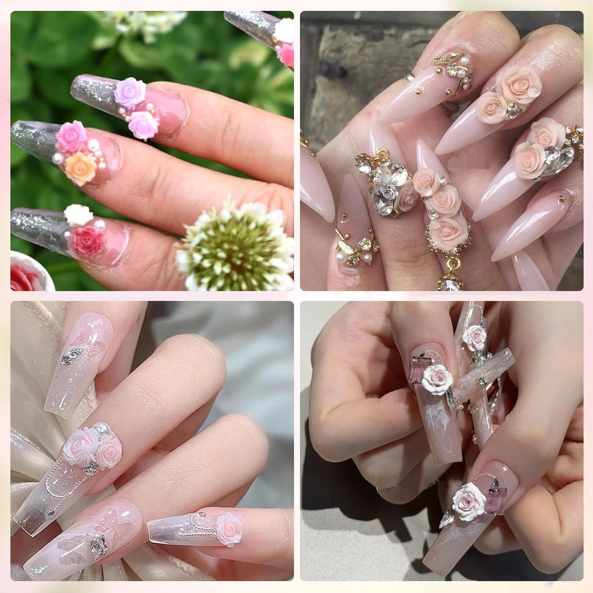 MAYCREATE Bow Nail Charms Set, 3D Bow Nail Charms Multi Shape Nail Decoration Flatback Pearl Beads Flower Charms Nail Accessories for Nail Art, Craft and Decoration