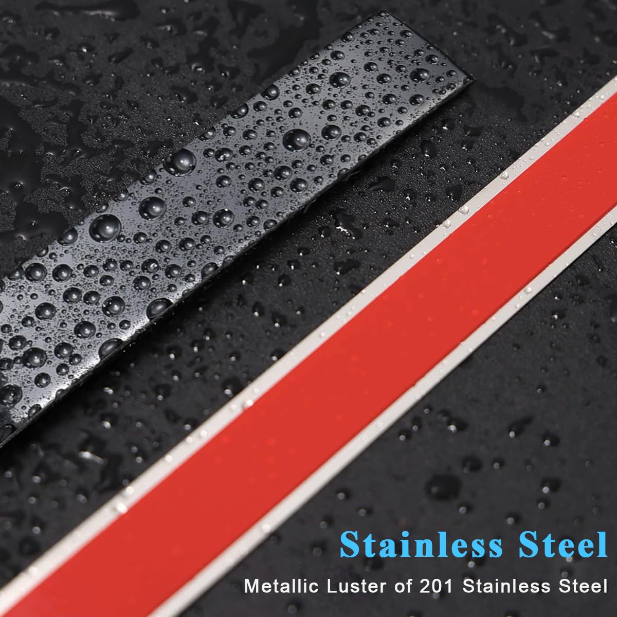 HASTHIP 16.4ft Black Metal Trim Wall Strip, 201 Stainless Steel Self Adhesive Peel and Stick Wall Trim Metalized Mirror-Like Finish for Wall Ceiling Floor Cabinet Tile Edge Moulding (Black)