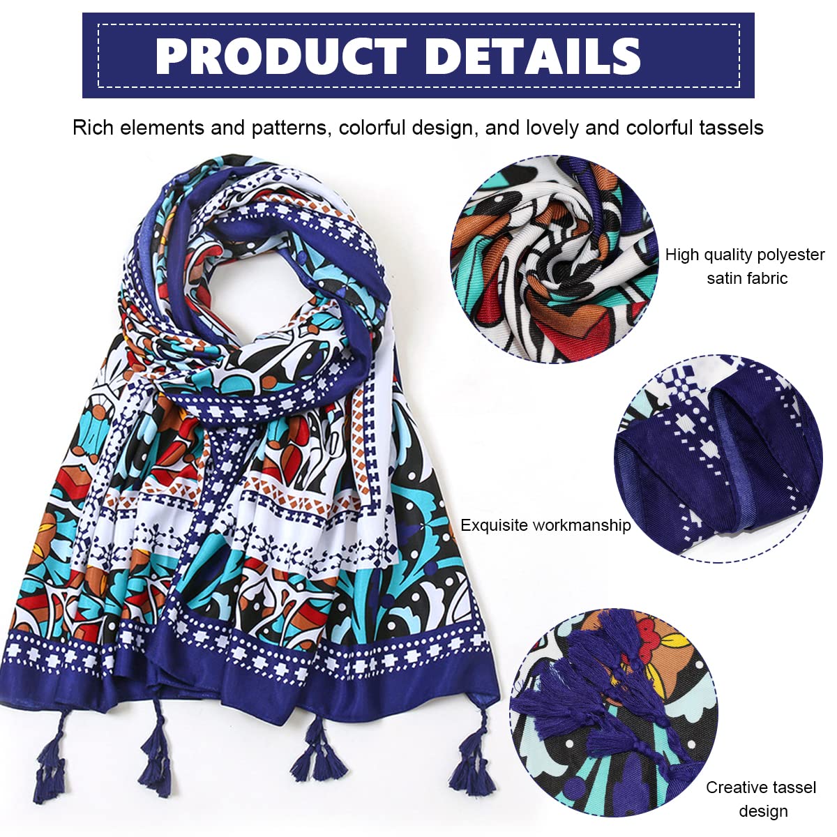 PALAY Satin Silk-Feel Scarf for Women Stylish Large Shawl Wraps For Evening Dresses, Soft Print Travel Scarf, Multi-Use Sun Protection Exotic Beach Coverups - 180 * 90cm