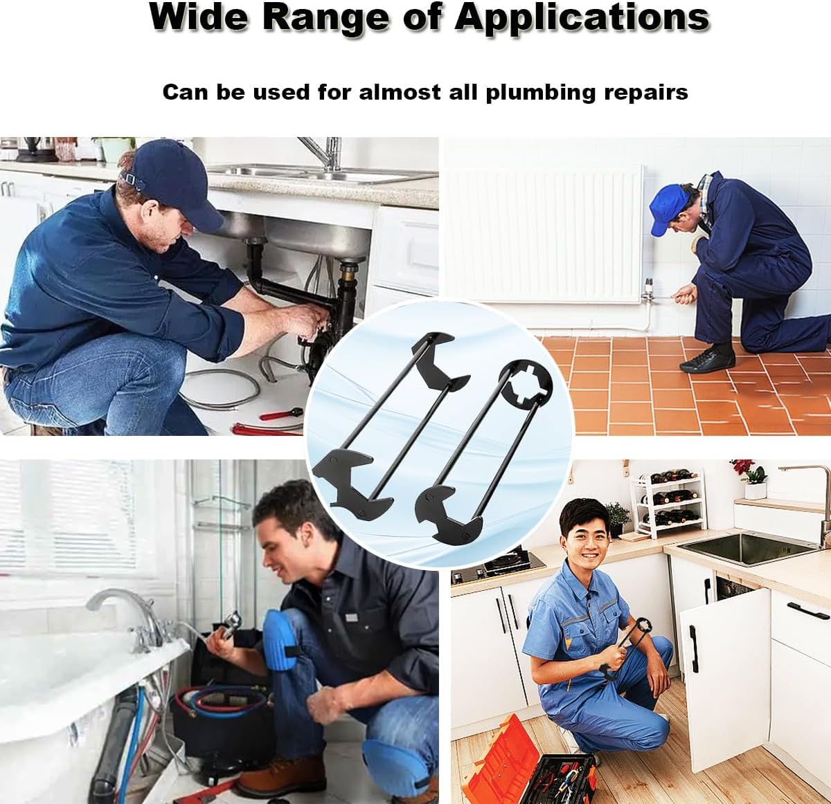 Serplex 2Pcs Sink Wrench Multi Purpose Four-jaw Sink Wrench Universal Metal Screws Removal Tool Universal Sink Wrench for Multi Sizes 7 Universal Screws Nuts Carbon Steel Kitchen Sink Plumbing Tools