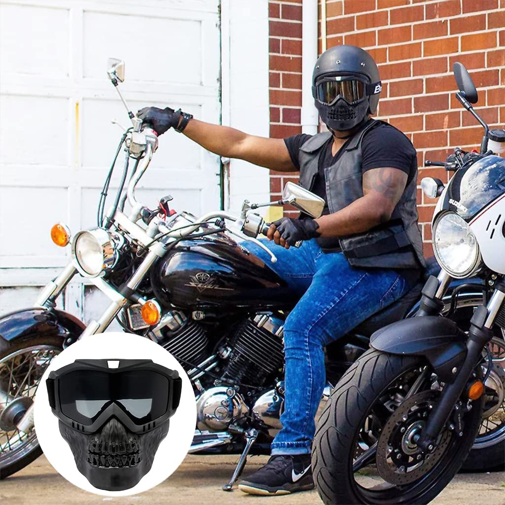 Proberos protective Goggles for Men Women with Detachable Mask, UV Protection Goggles for Motorcycle Bike, Skull Style Full Cover Goggles Helmet Goggles for Dirt Bike off road skiing (Black)