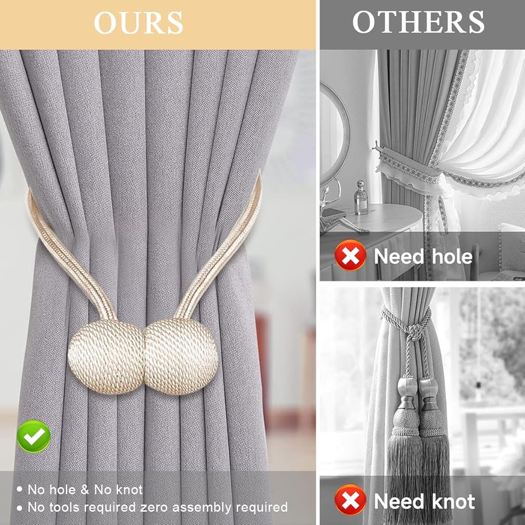 HASTHIP 10Pack Magnetic Curtain Tiebacks Curtain Tiebacks Buckles Holdbacks Holders Hooks Clip for Home Outdoor Bedroom Office Decorative Curtain, Beige