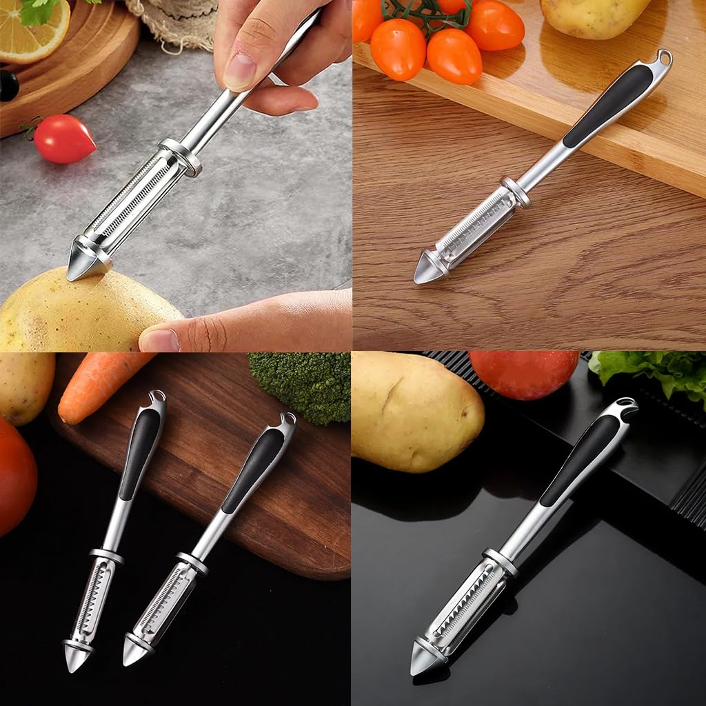 Supvox 5 in 1 Multipurpose Kitchen Peeler with Core Remover, Grater, Julienne Peeler for Carrots, Potatoes, Cucumbers, Carbon Steel Peeler for Potato, Apple, Veggies, Carrot, Kiwi, Cucumber