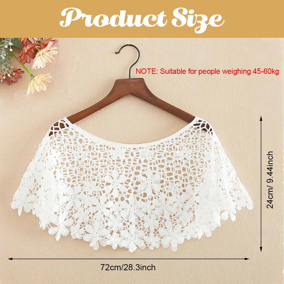 PALAY Knitted Shawl Crocheting Floral Hollow Out Pattern Shawl Cover Up Beach Wear Cover Up Top Knitted Loose Top Pullover Shawl for Off-shoulder, Beachwear, Gown, Strapless