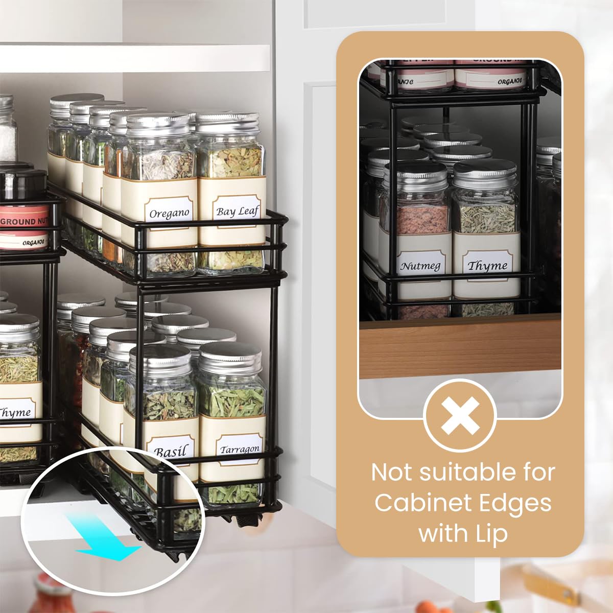 HASTHIP Kitchen Organizer Double Layer Seasoning Bottle Organizer Rack Pull Out Cabinet Organizer Rack Space Saving Seasoning Jar Organizer Holder for Countertop, Cabinet, Shelf, 26x15x21.8cm