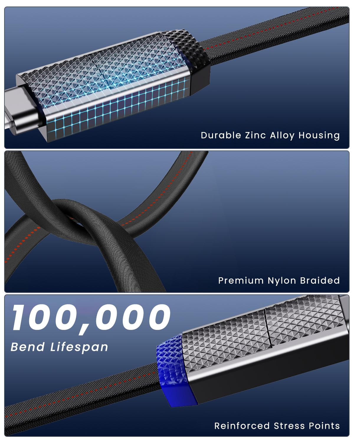 Verilux 4-in-1 USB Charging Cable 3.3Ft Multi-Port Cable Support PD Max 60W Fast Charging & Data Sync, Light-ning to Type C Cable, USB to Type C Cable, Type C to Type C, USB A to Light-ing Cable