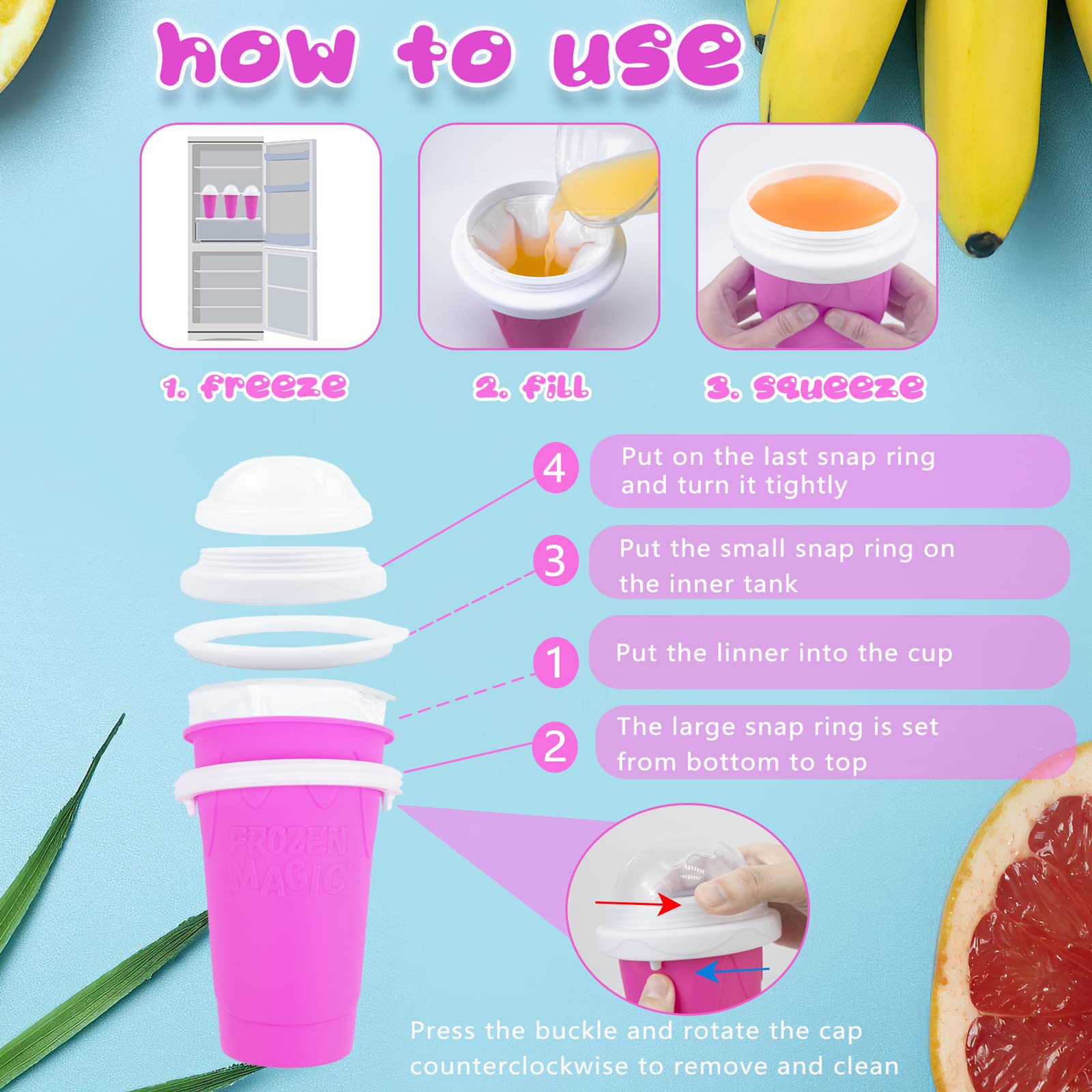 Supvox Smoothie Cup, Slushy Cup with Lid & Straw, Portable 300ML Milk Shake Cup Cooling Cup, Quick Slushy Maker Frozen Magic Slushy Cup Homemade Ice Cream Cup for Family Gatherings, Friend's Parties