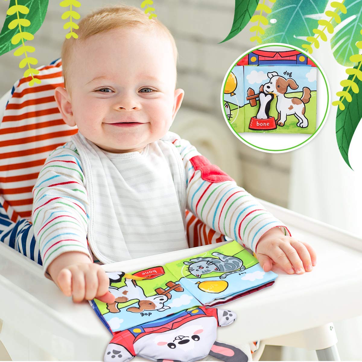 SNOWIE SOFT Baby Soft Cloth Book, with Hand Puppet, Farm Animal Touch and Feel, fold Book Tail Tactile Fabric Activity Book, Suitable for Babies, Toddlers -Farm