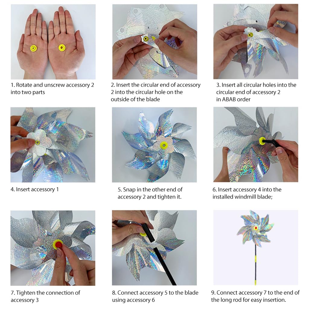 Optifit 5Pcs Bird Repellent for Balcony, Silver Reflective Pinwheels Pigeon Scarer, Ornamental 8-Blade Windmill Anti Bird Device for Roof Edge, Fence, Garden Yard Lawn