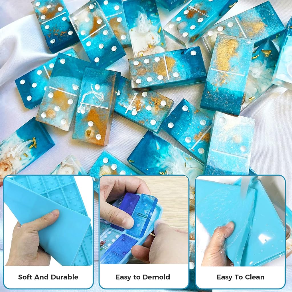 HASTHIP Domino Resin Molds, Standard 28 Cavities Silicone Molds for Pendant Candy Chocolate Clay Mold Clay Molds Silicone Dominoes Molds for DIY Craft
