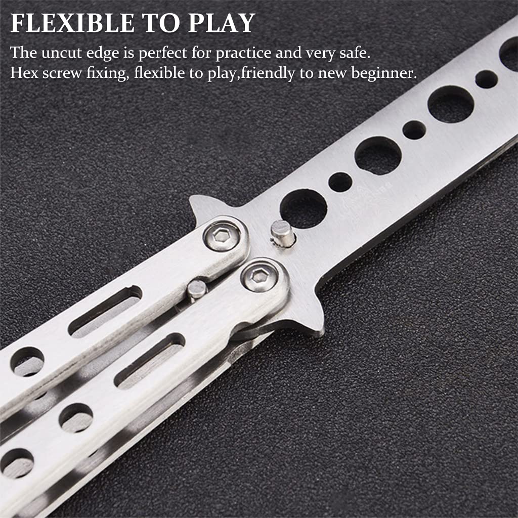 Optifit Butterfly Knives Trainer for Car Tyre Cleaning and Window Breaking with Carring Bag, Stainless Steel Multi Tool with Hook Tip Remove Stucked Stone, Balisong Trainer with Unsharpened Blade