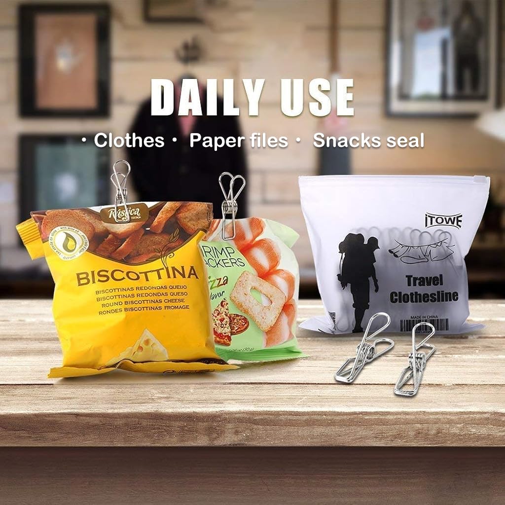 ZIBUYU 20Pcs Metal Clothes Clips Cloth Pins 2.1'' Clothes Drying Clips Clothes Line Stainless Steel Clips Clip Hangers for Clothes Multipurpose Home Office Metal Line Clips for Files, Snacks Bag Seal