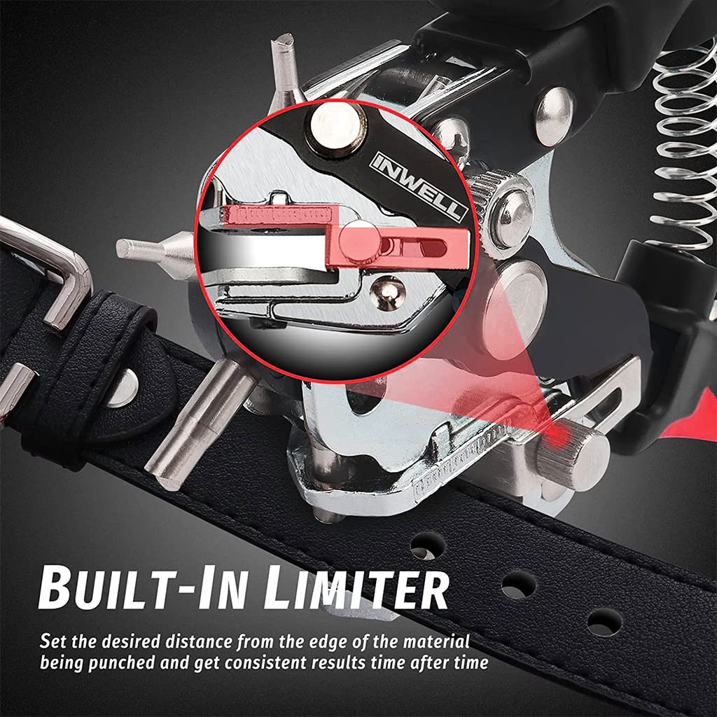 Serplex Leather Hole Punch Tools Belt Hole Puncher for Leather, with 6 Punch Bits Side Distance Adjustable Screw Hole Punch Leather Puncher Crafting, Belt, Dog Collars, Shoes, Fabric, DIY