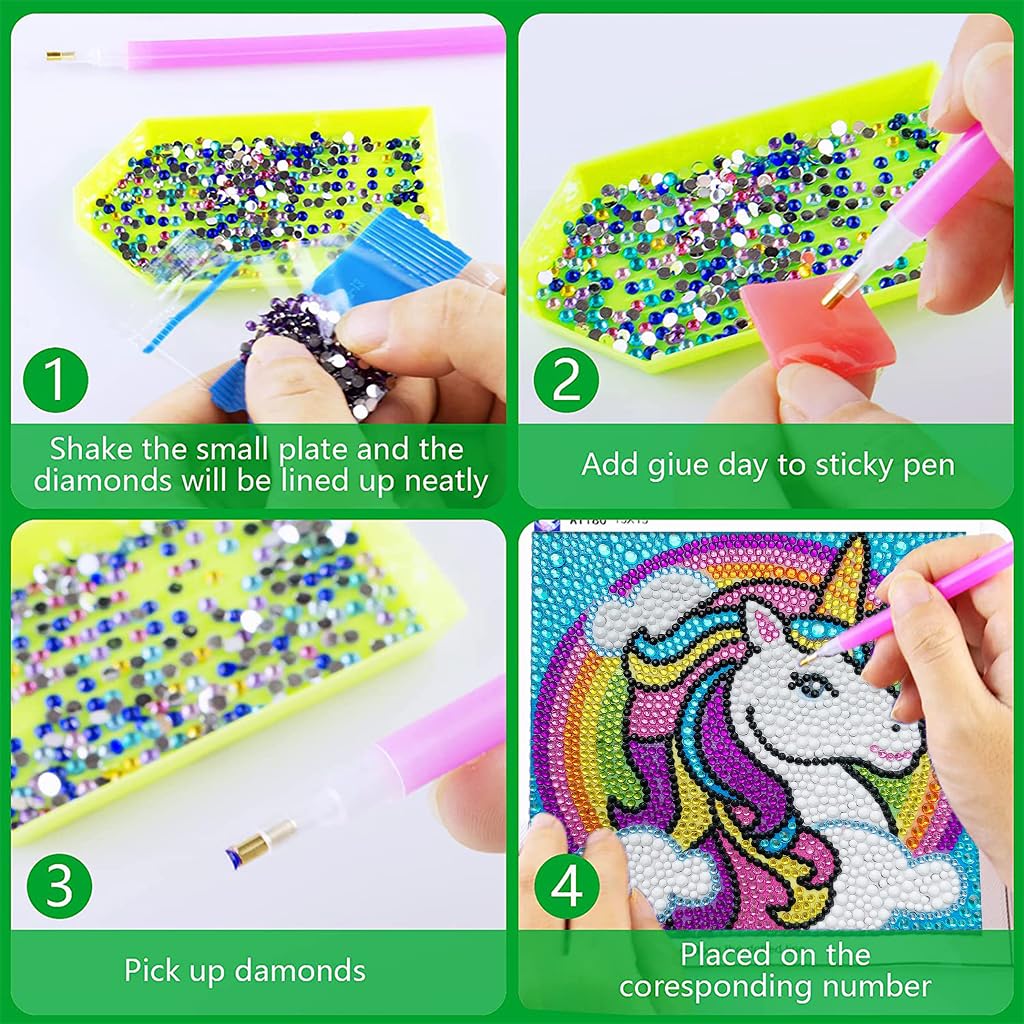 PATPAT DIY 5D Diamond Painting Kit for Kids Rainbow Unicorn Diamond Art Supplies, Arts and Crafts Painting with Frame & Tool, Unicorn Diamond Painting Art Kits for Children Unicorn DIY Desk Decor
