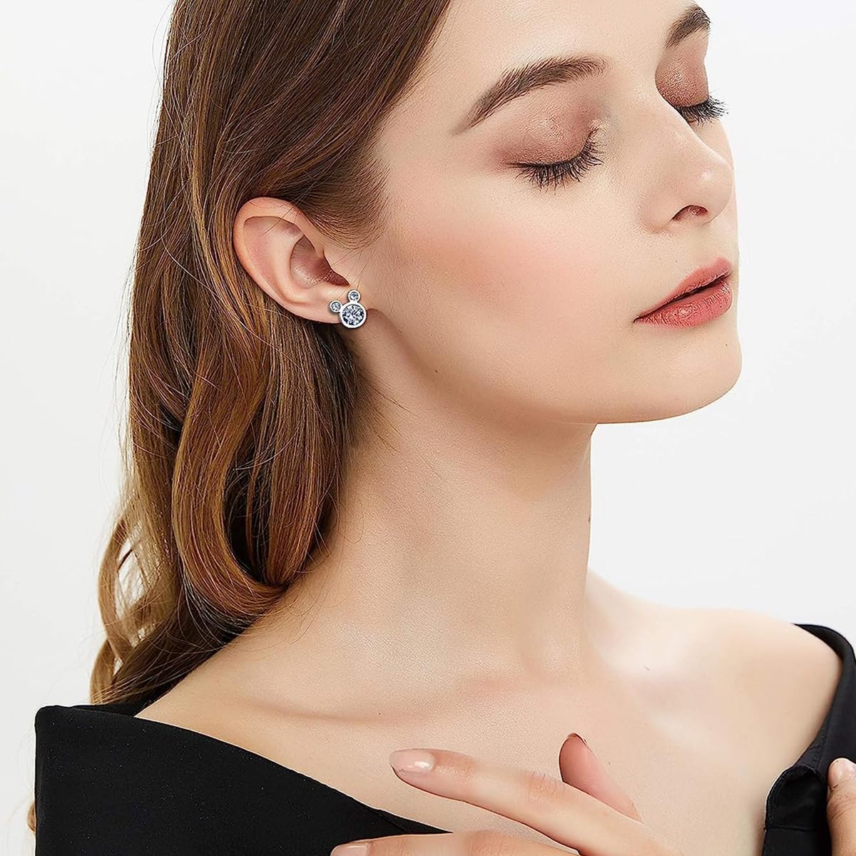 SANNIDHI 1 Pair Silver Earrings for Women Fashion Ear Stud, Sweet Micky Studs Rhinestones Inlaid Studs Earrings for Women Girls Jewelry Gift