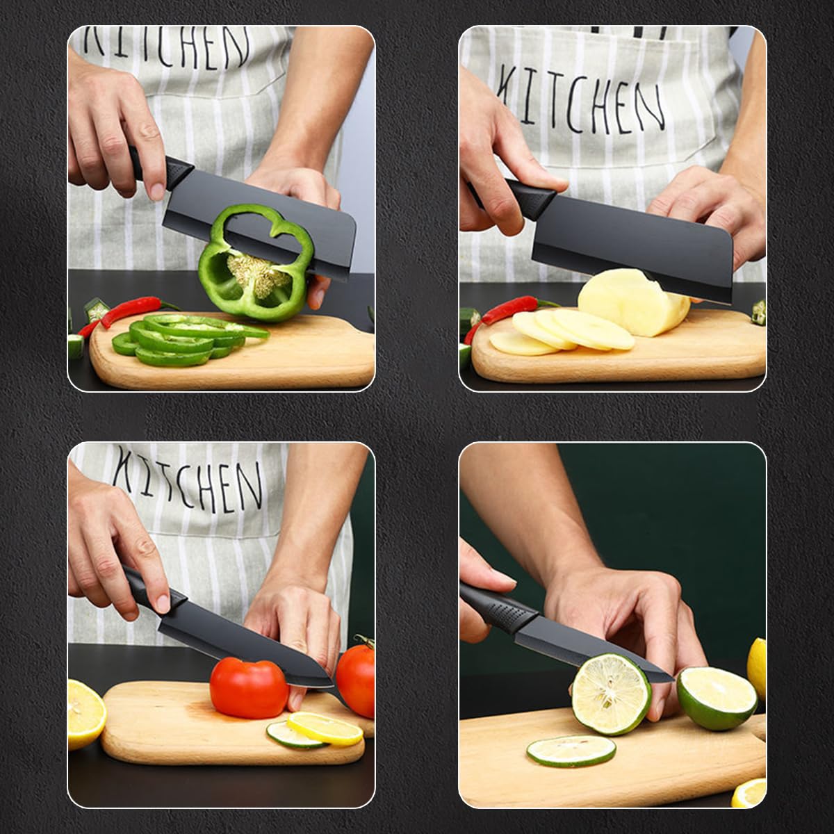 Supvox 3 Pieces Kitchen Knife Set with Sheaths, Professional Stainless Steel Chef Knife Set, Ultra Sharp Knives for Kitchen with Ergonomic Handle (Black)