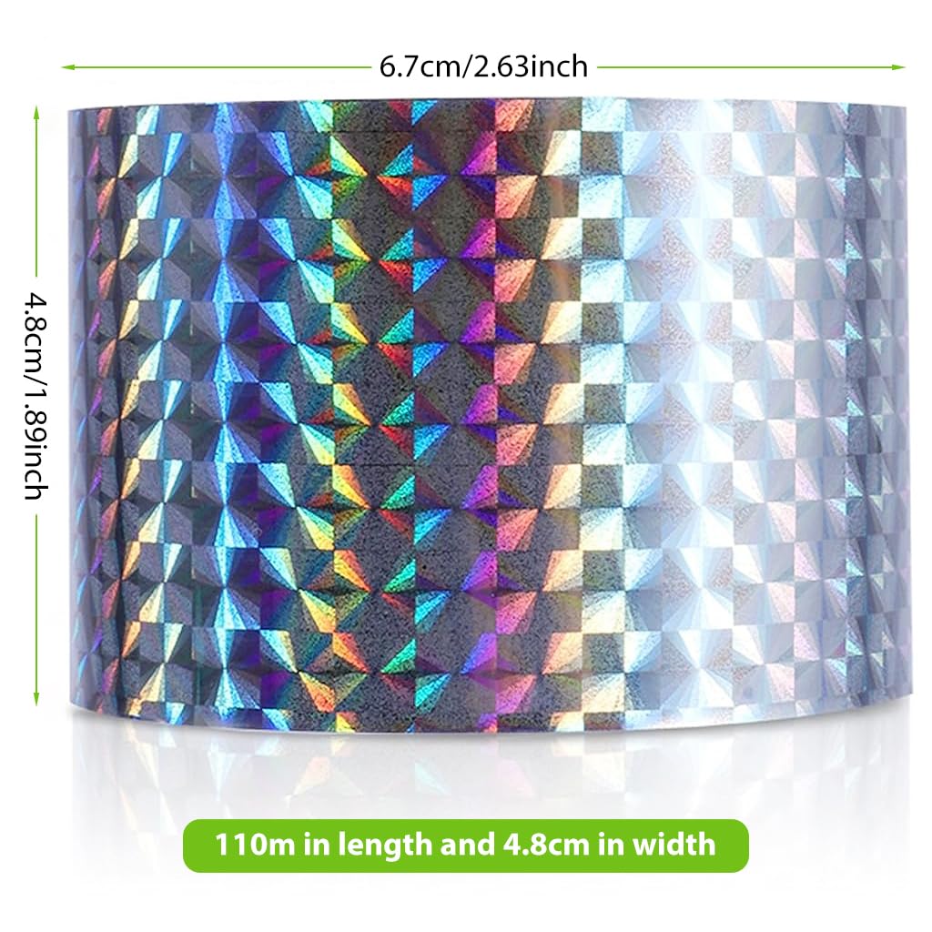 HASTHIP 110m x 4.8cm Bird Repellent for Balcony, Silver Reflective Ribbon PET Double Side GlarePigeon Scarer, Ornamental Spiral Deterrent Control Device for Roof Edge, Fence