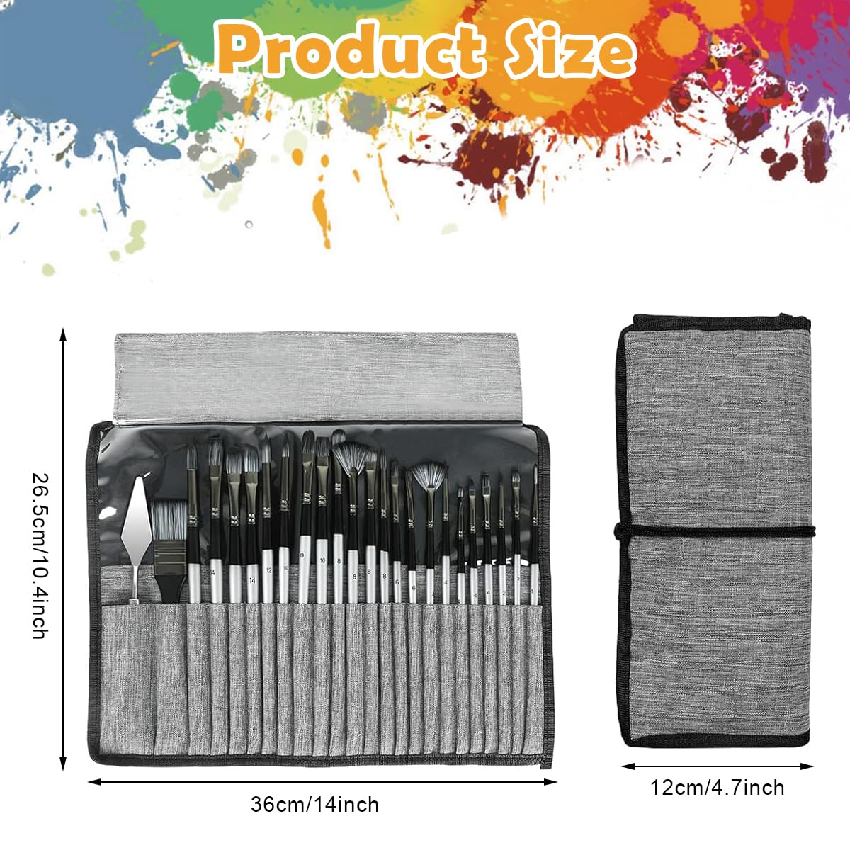 HASTHIP 24Pcs Multifunctional Acrylic Painting Brushes Set with Roll-Up Pouch, Fine Nylon Bristles Painting Brushes Multi Purpose Art Painting Brush for Beginners and Professionals