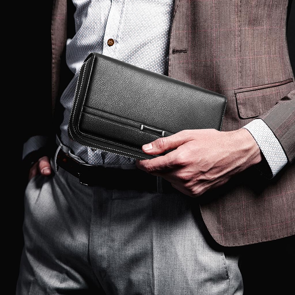 GUSTAVE Men Clutch Bag Fashion PU Leather Wallet Handbag Phone Bag Men Clutch Card Bag with Hand Grip Large Capacity Men's Phone Bag Casual Clutch Bag Father's Day Gift Gift for Men