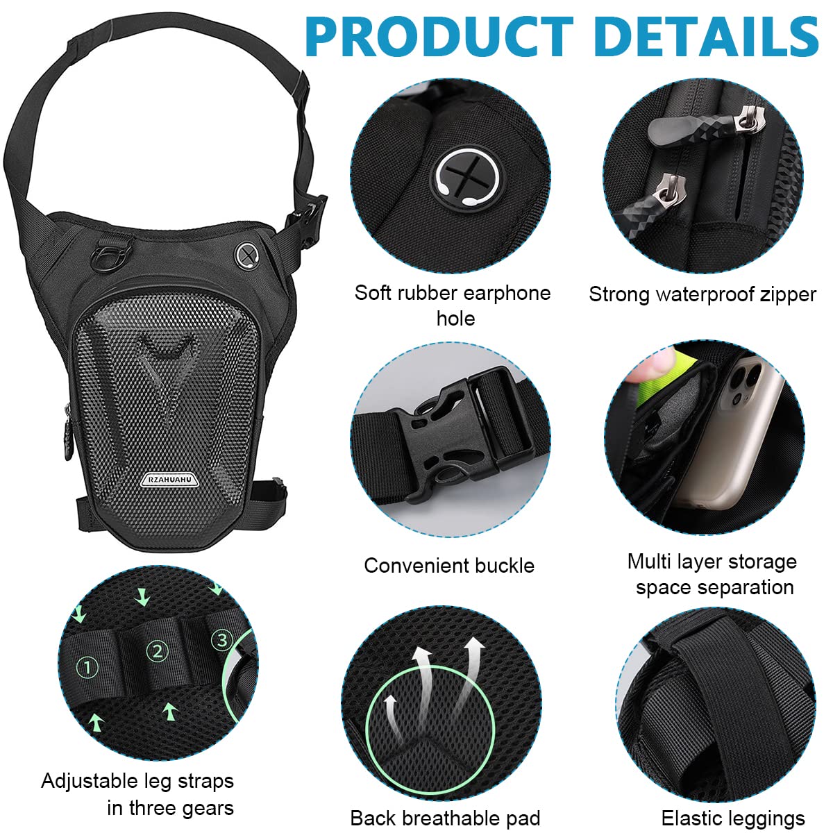 Optifit Motorcycle Unisex Waist Bag, Waterproof and Large Capacity Oxford Waist Pouch for Men, Multi Function Outdoor Sports Thigh Bag for Outdoor Riding Hiking Climbing