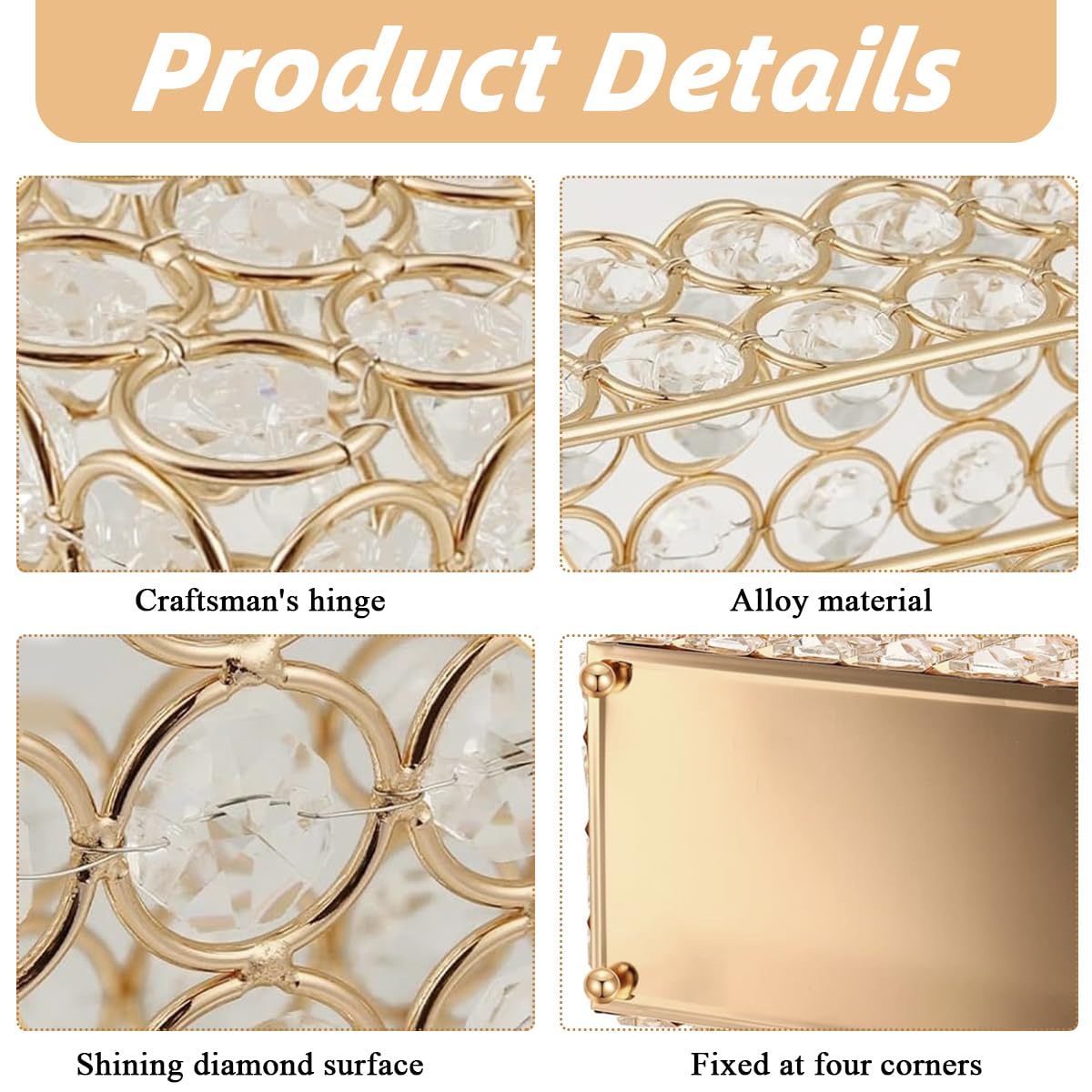 HASTHIP Tissue Box Holder with Crystal Glass Beads, Decorative Toliet Paper Box, Crystal Napkin Holder, Facial Tissue Holder for Bathroom/Dresser/Night Stand/Desk/Table, 9x3.93x5.1 Inches