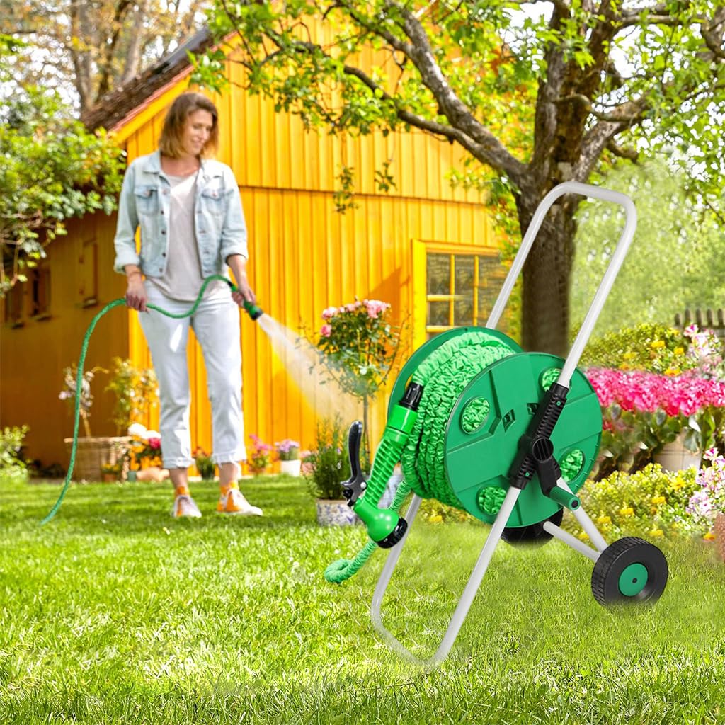 HASTHIP Hose Reel for Garden Hose with Wheel and Pipe Connector, Labor Saving Hose Reel Hose Holder Gardening, Landscaping, Car Washing, Maximum Length 50m