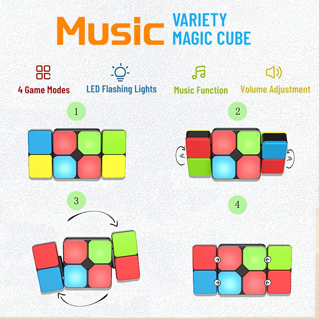 PATPAT Electronic Fidget Toy Magic Cube Musical Toys for Kids, Rubik's Cube Light Toys for Kids, Board Games Magic Cube with 4 Game Modes, Fine Motor Skill Toys for Kids, Birthday Gift for Girls Boys