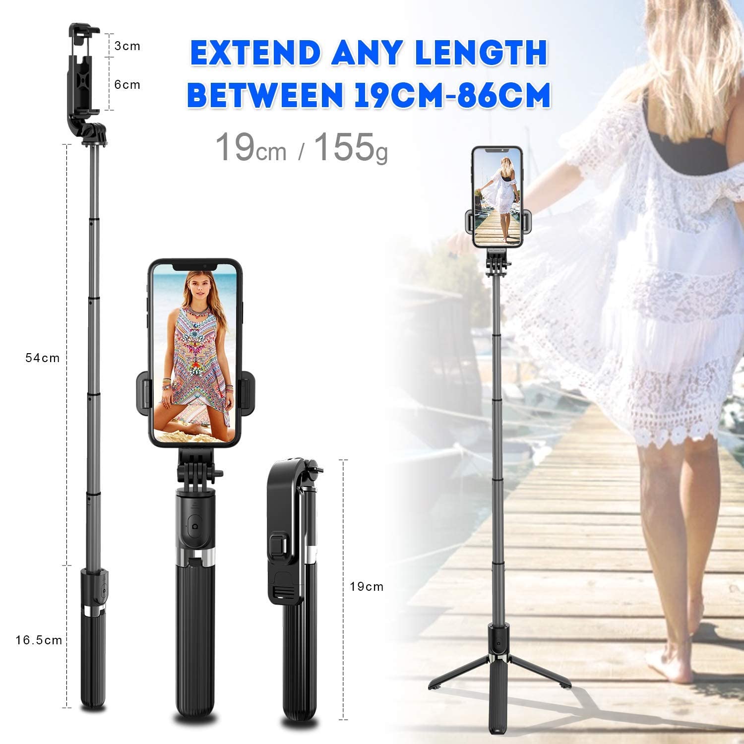Verilux Bluetooth Extendable Selfie Stick,Mini 3 in 1 Aluminum Detachable Phone/Camera Selfie Stick with Wireless Remote& Tripod for All Smart Phones--7.48inch Upgrade Selfie Stick