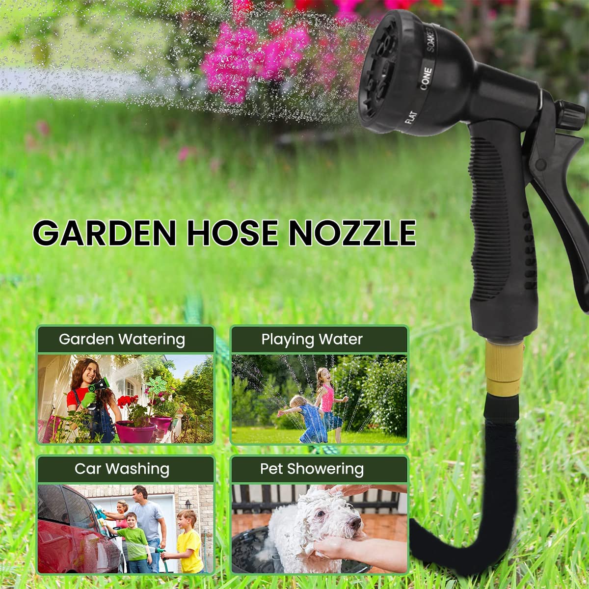 HASTHIP 15m/50ft Garden Hose with Pure Brass Spray Nozzle, Heavy Duty Expandable Garden Hose with 8 Function Nozzle and 3/4