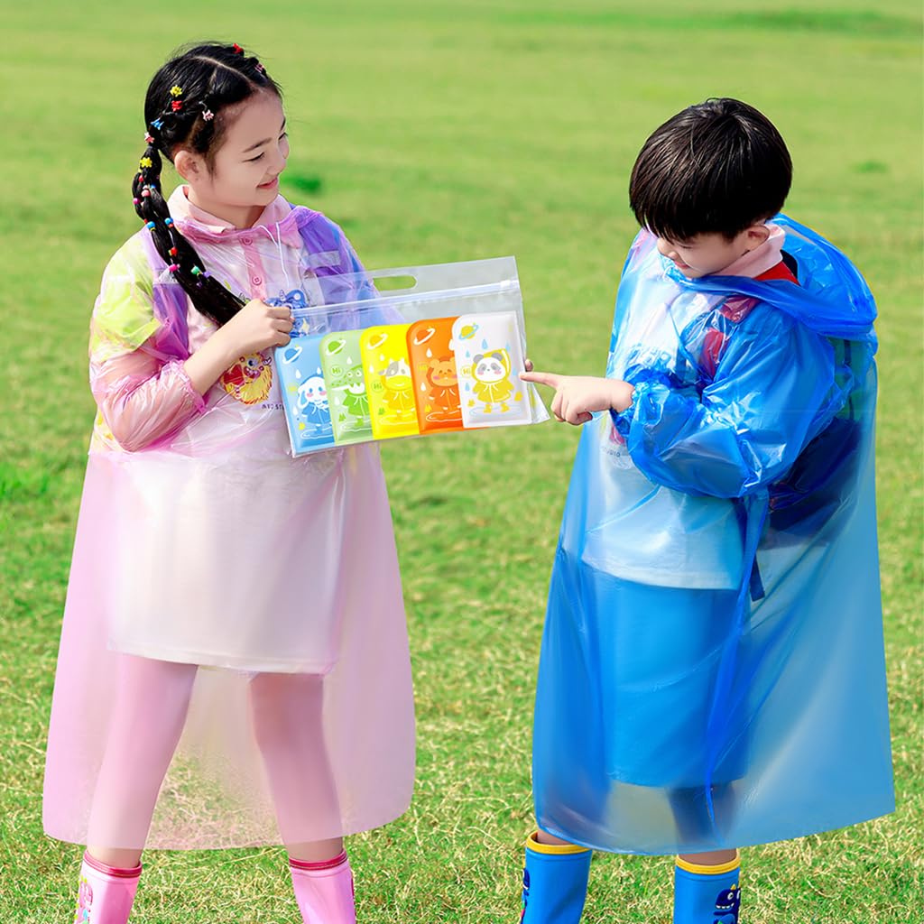 PATPAT 5Pcs Kids Rain Coat Travel Disposable Rain Coat Color Transparent PVC Hooded Rain Coat Emergency Rain Ponchos for Kids Students Outdoor Rain Coat for Camping, Hiking, Traveling