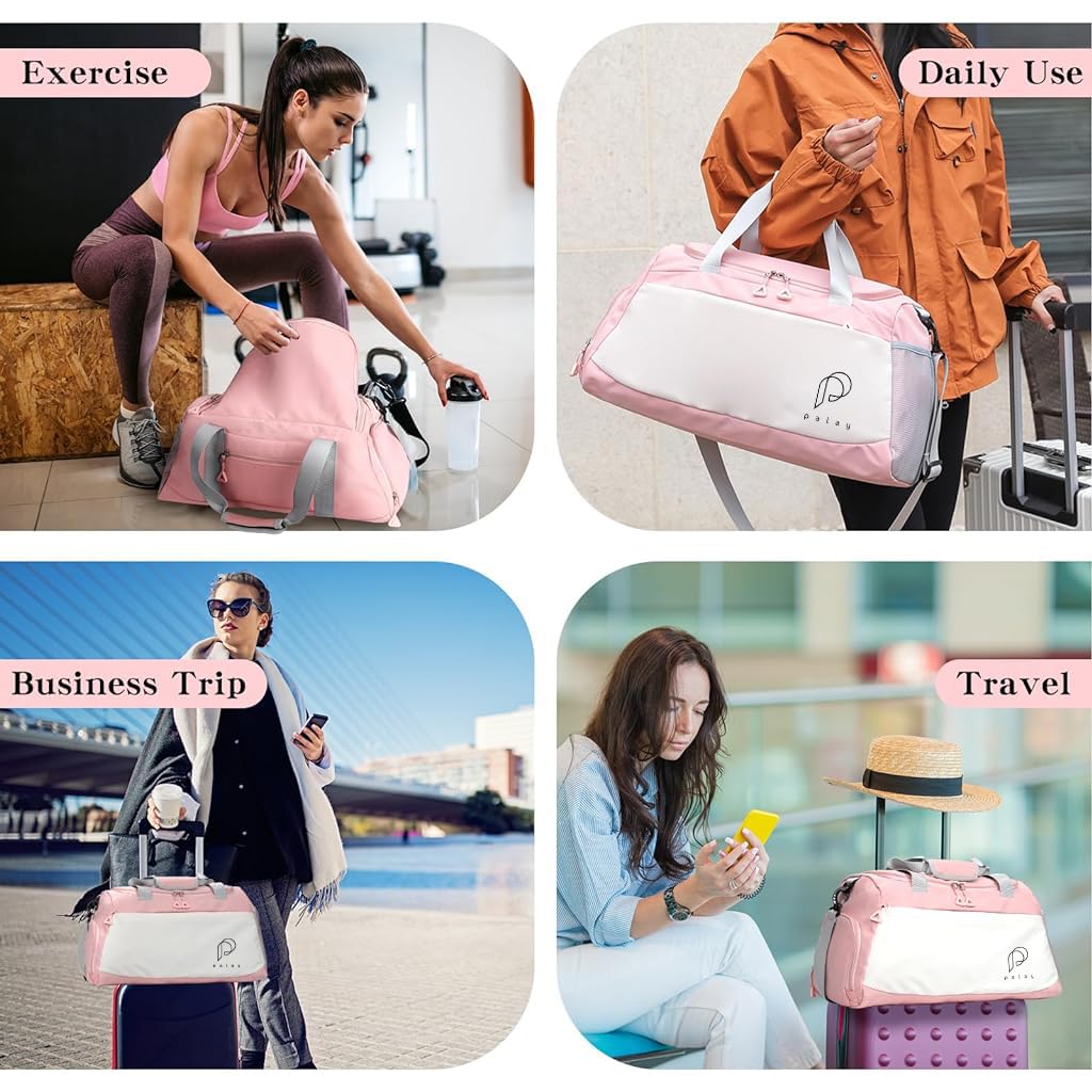 PALAY Women Gym Bag, Fitness Duffel Bag, Travel Bag Fitness Backpack, Travel Luggage Bag, Gym Bag with Shoe Compartment Waterproof Oxford Cloth Gym Bag with Reinforced Handle & Shoulder Strap