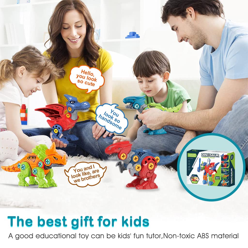 PATPAT 5 in 1 Dinosaur Toys STEM Construction Building Toys for Kids, Dinosaur Transformers Toy with Toy Screwdriver Dinosaur Assembling Building Block Toy Birthday Gifts for 4-8 Year Old Boys Girls