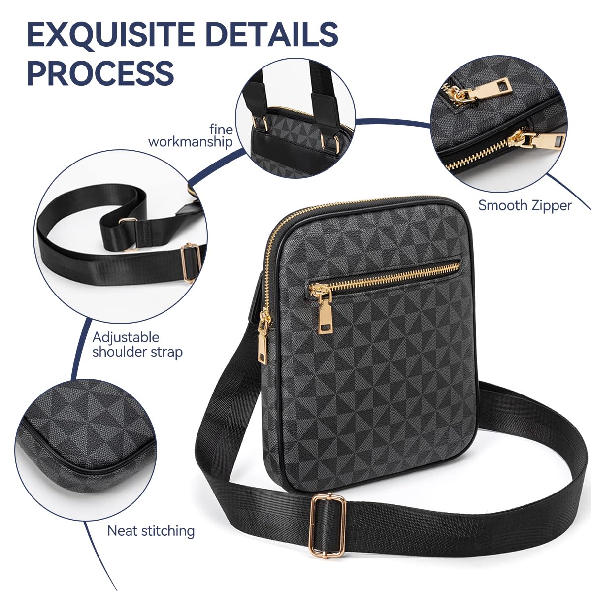 GUSTAVE Men PU Messenger Bag Shoulder Bag Crossbody Bag Small Satchel Bag Fashion Geometric Print Messenger Bag for Commuting, Business Travel, 8x1.3x9inches