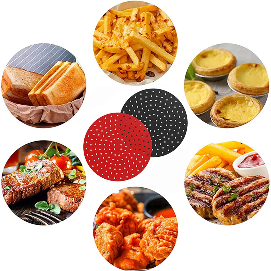HASTHIP® Reusable Silicone Air Fryer Liners, 8 Inch Non-Stick Easy Clean Air Fryer Accessories, Round Air Fryer Oven Pads Foodgrade Silicone Heat Resistant (1 Red + 1 Black)