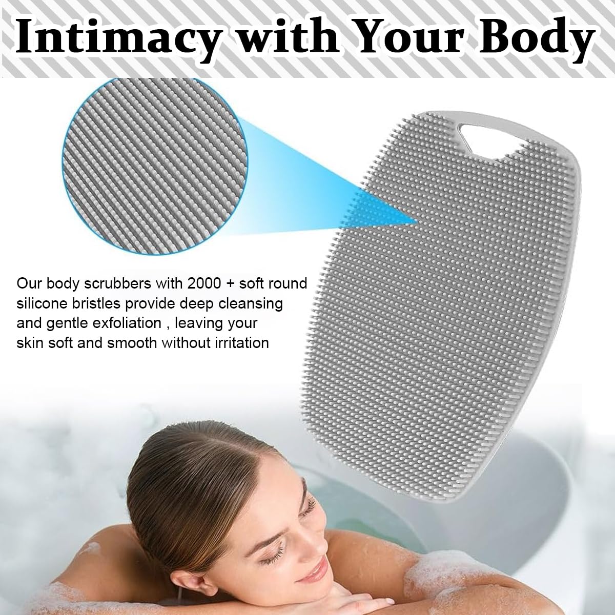 MAYCREATE Silicone Body Scrubber, Exfoliating Body Scrubber for Men Women, Shower Bath Brush with Ergonomic No-Slip Handle for All Kinds of Deep Skin Cleaning, Black