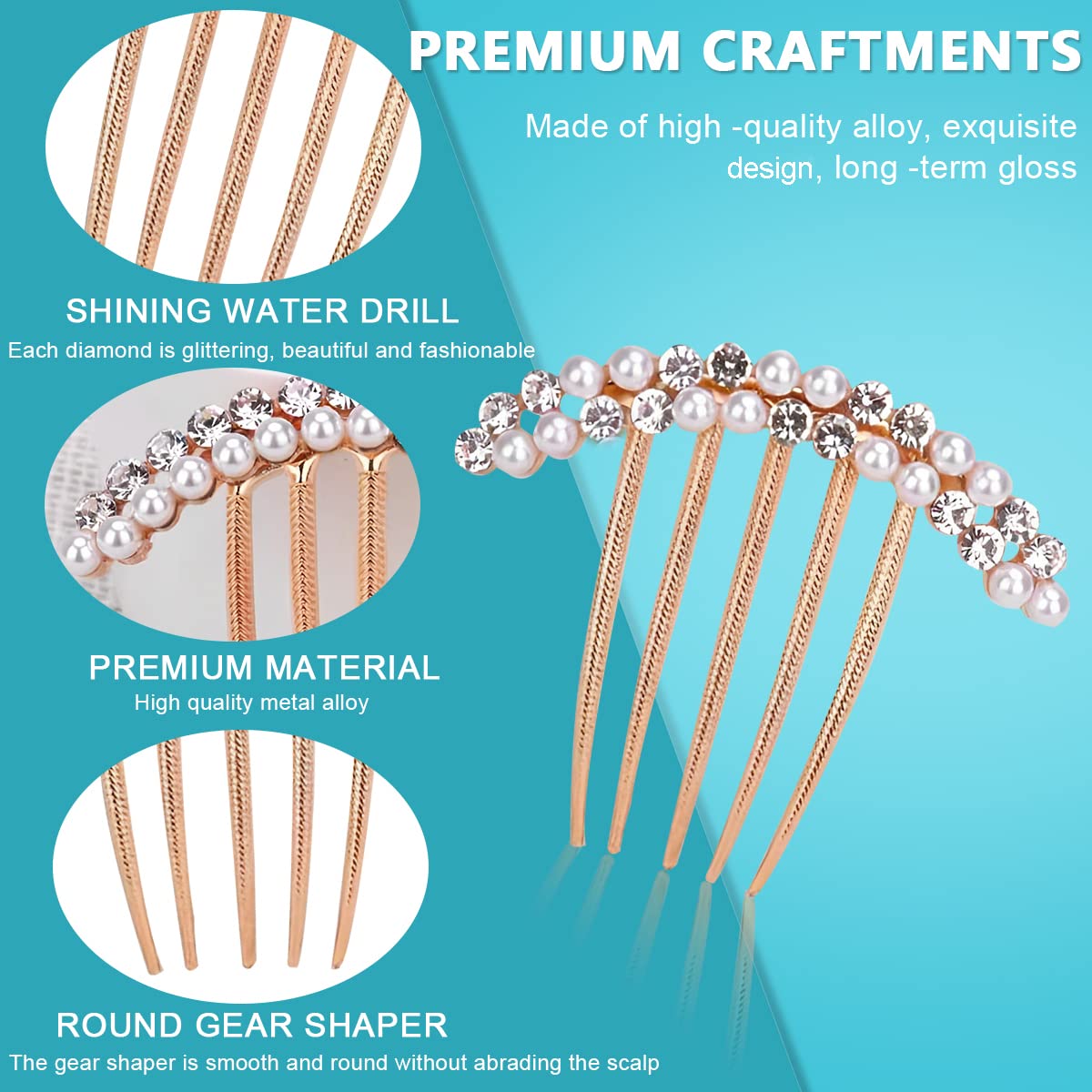 PALAY 3 Pcs Pearl Claw Hair Clips Side Comb Rhinestone French Hairpins Metal Decorative Hair Bun Clips Hair Accessories for Women Girls Gift