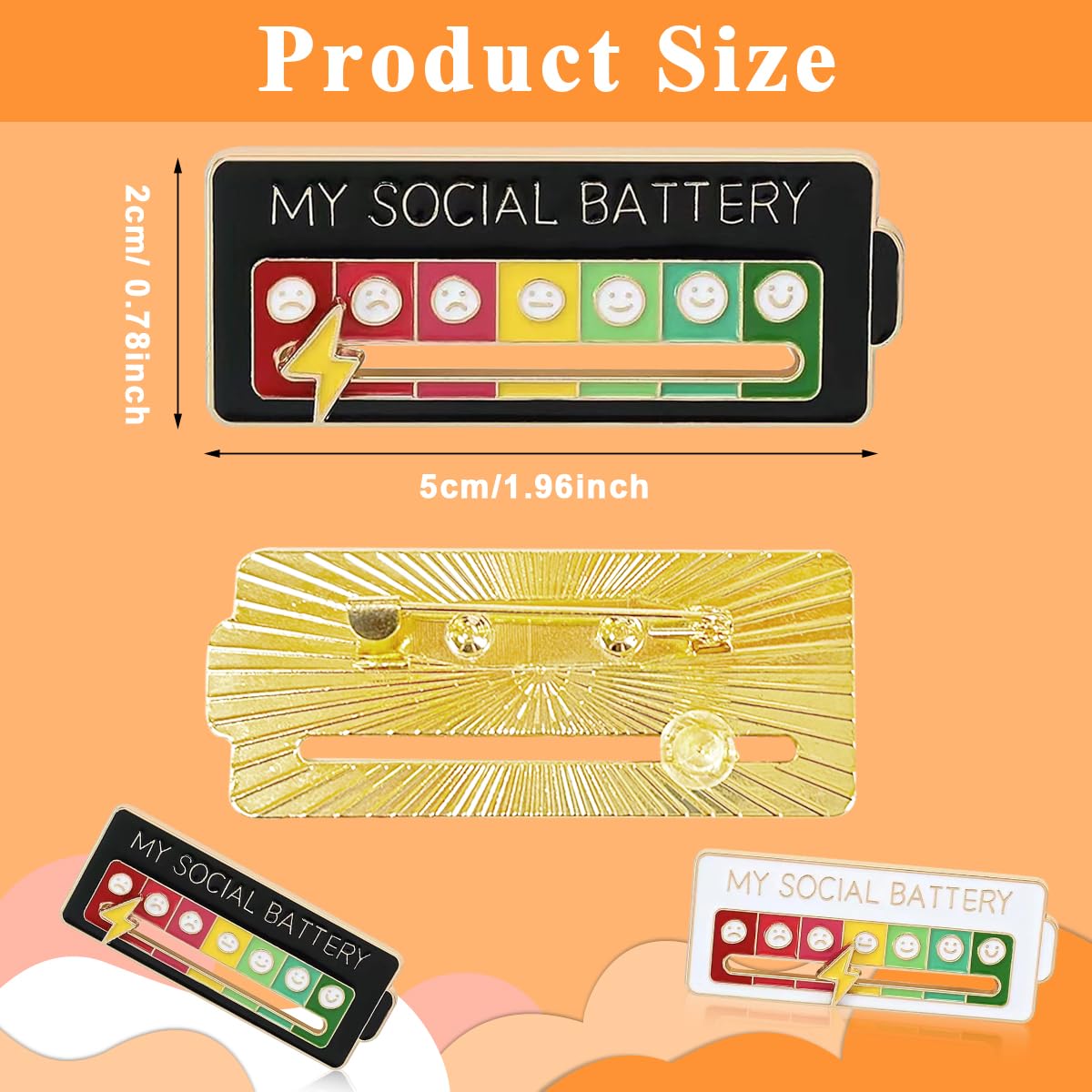 SANNIDHI 2Pcs Social Battery Lapel Pin for Men Women, Fun Enamel Brooch for Women, 7 Days A Week Emotional Pins, Color Energy Indicator Bar Brooch for Clothing, Hat, DIY Crafts