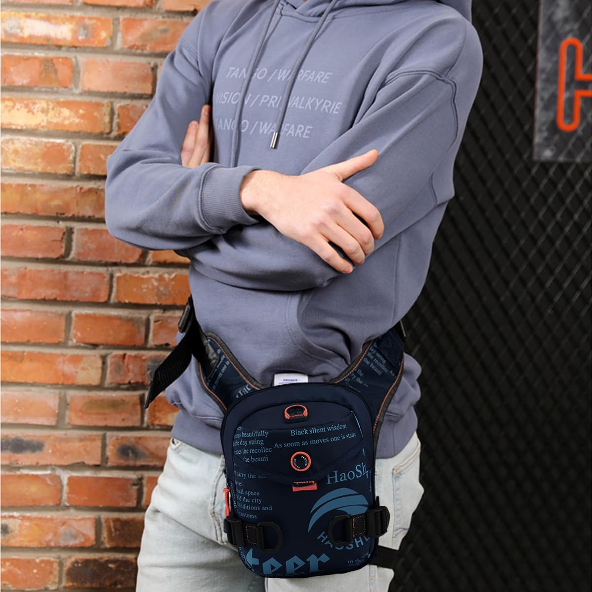 GUSTAVE Waist Bag for Men, Unisex Crossbody Bags, Nylon Multi-Pocket Thigh Bag, Fanny Bag Strap to Leg or Hip for Camera, Motorcycling, Outdoor, Hiking, Adventure and Travel