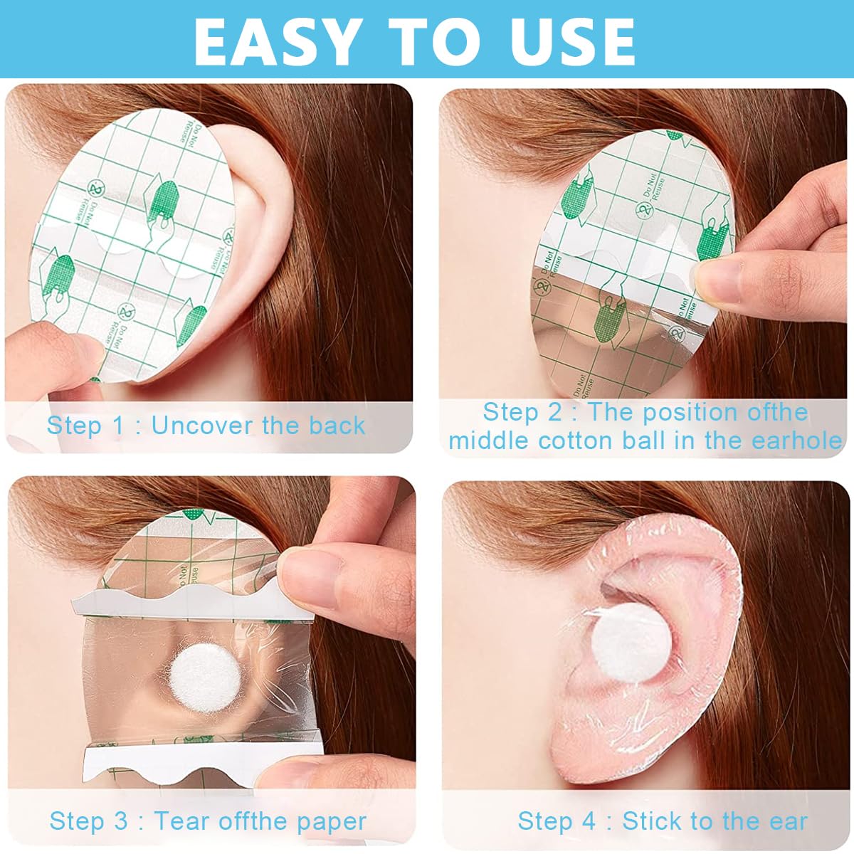 HANNEA 40pcs Baby Waterproof Ear Stickers, Waterproof Ear Protector Cover, Ear Protectors with Ear Plugs for Adult, Teens, Ear Covers for Shower, S