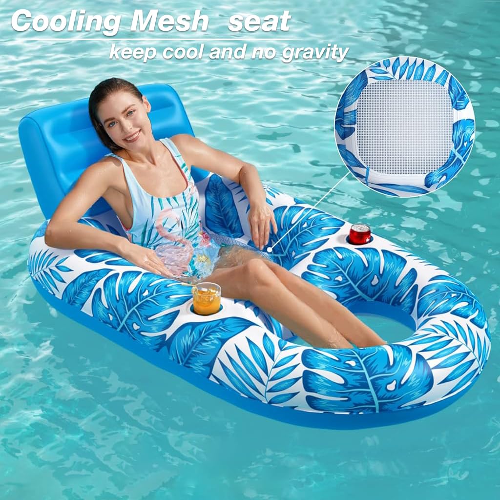 Proberos Inflatable Pool Lounger for Adult 3.9ft Long Swimming Pool Float Inflatable PVC Swimming Pool Float Seat ChairInflatable Float Bed for Pool Water Lounging Bed for Sunlight Bathing (Blue)