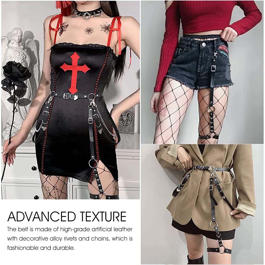 PALAY Punk Waist Chain Belt for Women Girls, Gothic Body Chains Black Belt Rock Mini Skirt Belt for Uniform Dress Jeans Rave Party