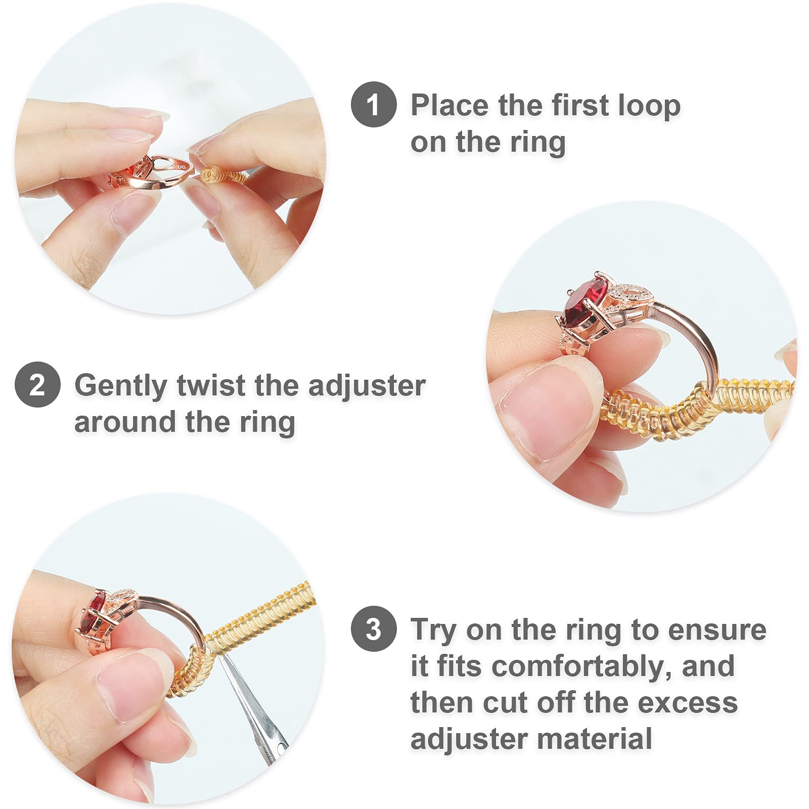 PALAY 8 Pack Spiral Ring Size Adjuster for Loose Rings, Invisible Ring Resizer, Reducer Guard to Make Silver or Gold Rings Smaller - Silicone Ring Clips, Spacers, Tightener- Golden