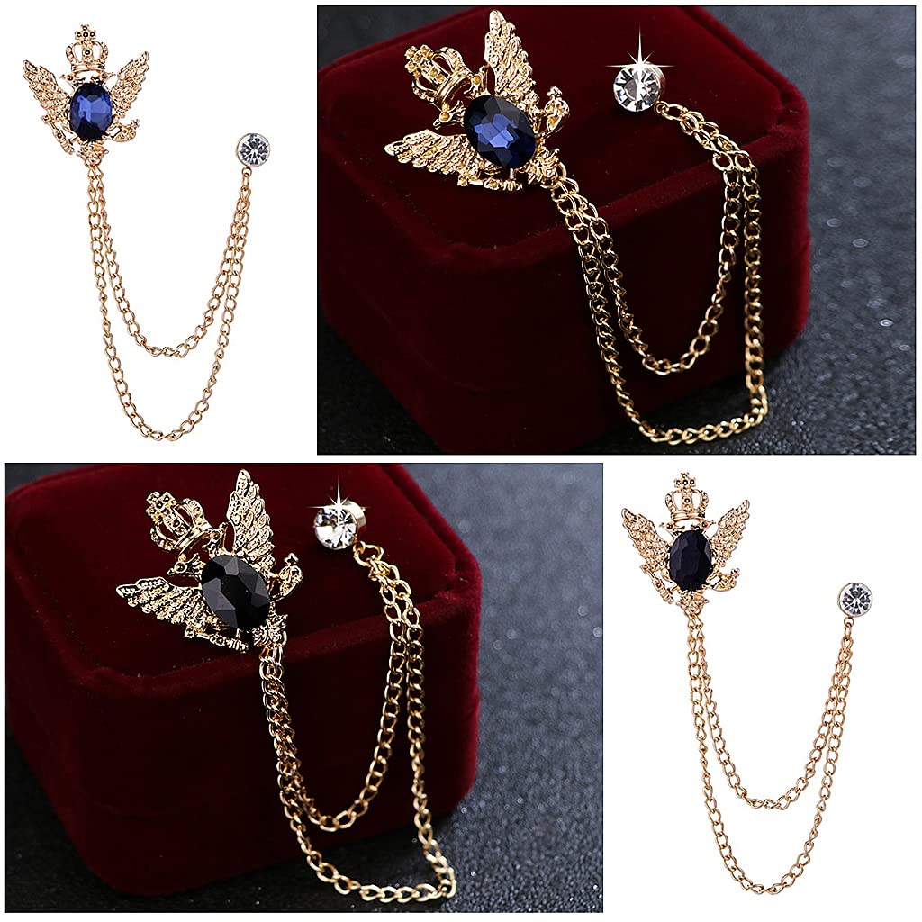 SANNIDHI (2 piece) Men's Royal Crown Brooch with Golden Chain , for Men's Suit Pin BadgeTuxedo Tie Hat Scarf-Unisex